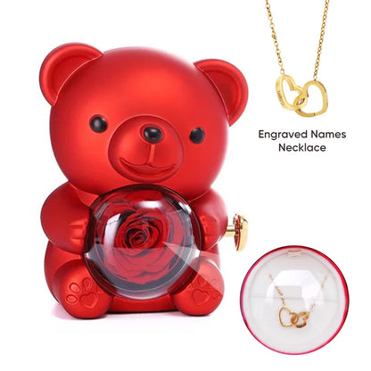 Rose Bear W / Forever Rose & Heart Necklace