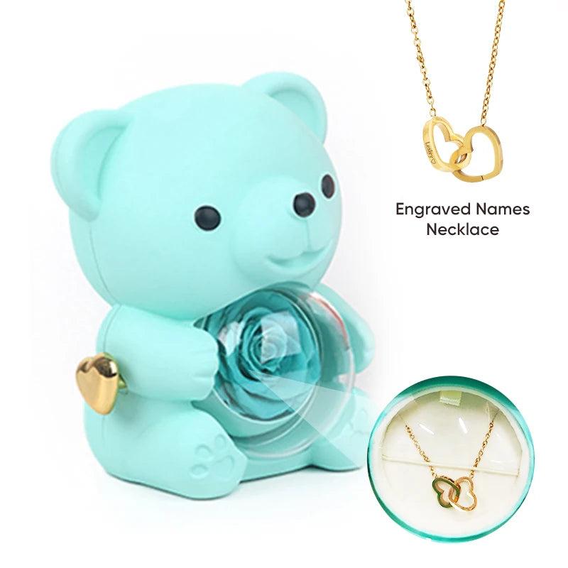 Rose Bear W / Forever Rose & Heart Necklace