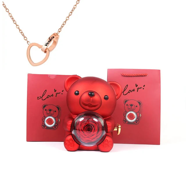 Rose Bear W / Forever Rose & Heart Necklace