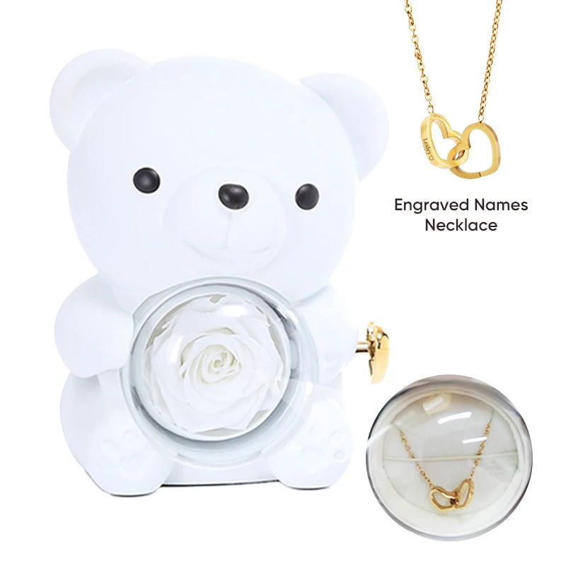 Rose Bear W / Forever Rose & Heart Necklace