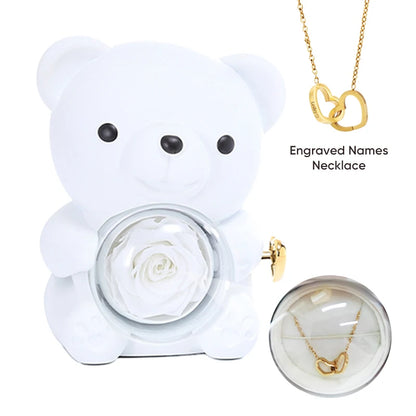 Rose Bear W / Forever Rose & Heart Necklace