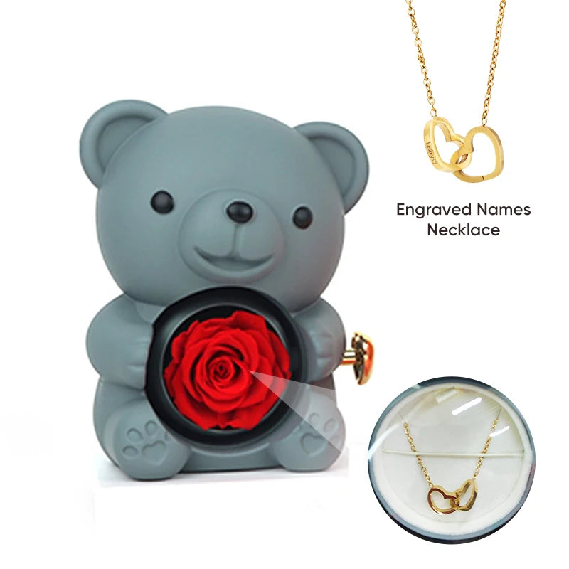 Rose Bear W / Forever Rose & Heart Necklace