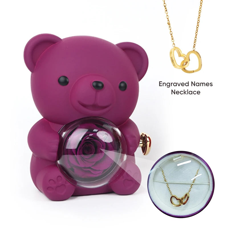 Rose Bear W / Forever Rose & Heart Necklace