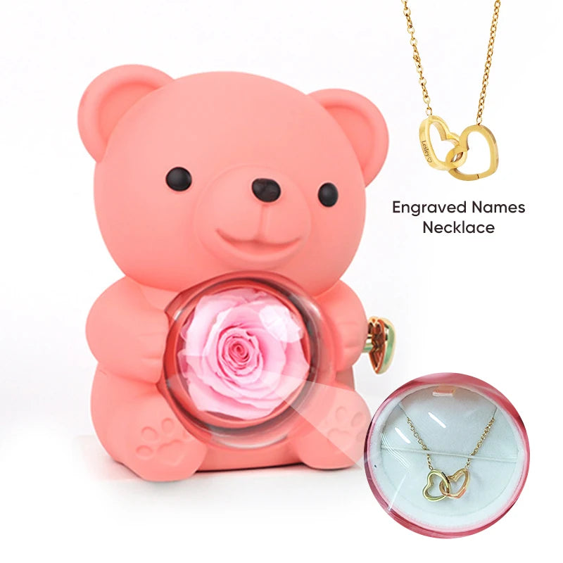 Rose Bear W / Forever Rose & Heart Necklace