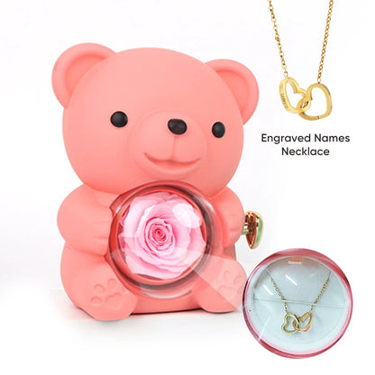 Rose Bear W / Forever Rose & Heart Necklace