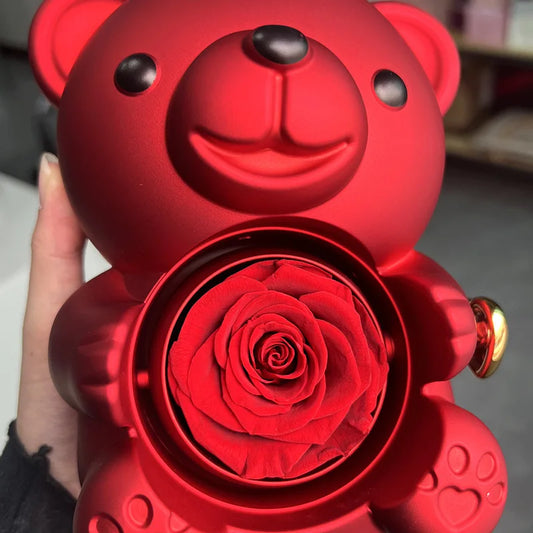 Rose Bear W / Forever Rose & Heart Necklace