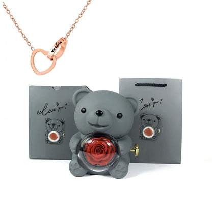 Rose Bear W / Forever Rose & Heart Necklace