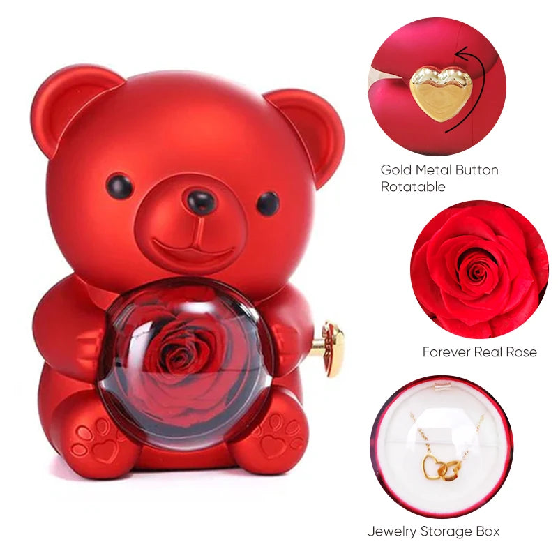 Rose Bear W / Forever Rose & Heart Necklace