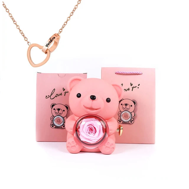 Rose Bear W / Forever Rose & Heart Necklace