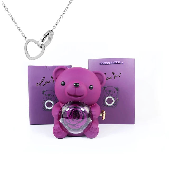 Rose Bear W / Forever Rose & Heart Necklace