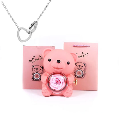 Rose Bear W / Forever Rose & Heart Necklace